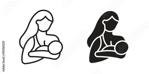 Breastfeeding icon line drawing. Minimalist style icons