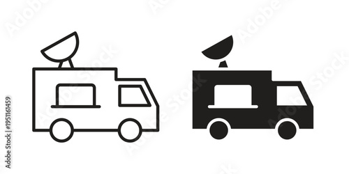 Broadcast van icon line drawing. Minimalist style icons