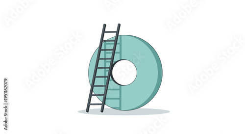 A ladder leaning against a large cyan circle with a central hole, representing climbing and access