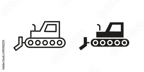 Bulldozer icon line drawing. Minimalist style icons