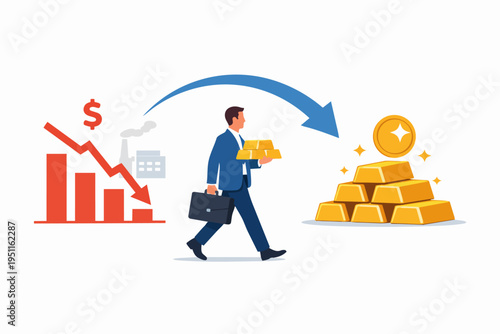 Businessman investing in gold during economic decline, hedging financial crisis