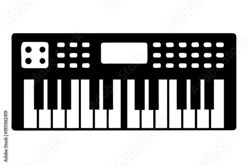 synthesizer silhouette illustration for music, electronic instrument, and sound design
