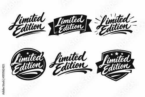 Collection of limited edition calligraphy wordings with various badge shapes and seals