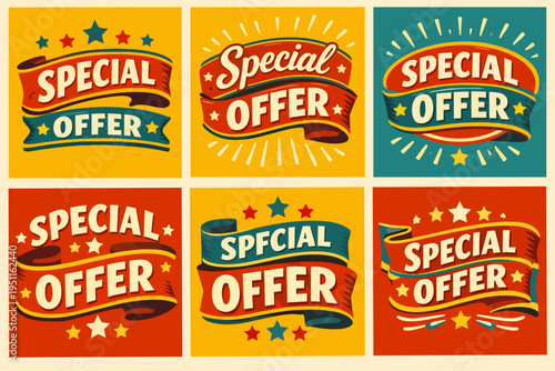 Collection of special offer signs promoting discounts and marketing promotions