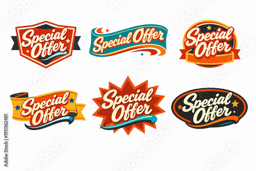 Retro special offer badges collection on white background for sales and promotions