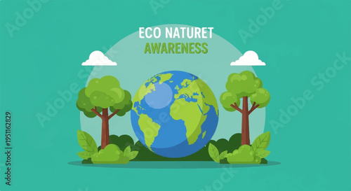 Eco friendly earth with trees and clouds on green background for nature awareness campaigns