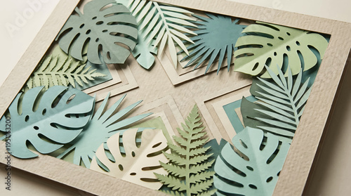 Exquisite Papercut Tropical Leaves Arrangement with Natural Textures and Earthy Tones