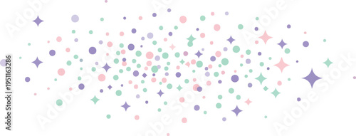 Confetti seamless pattern with colorful dots and stars on transparent background