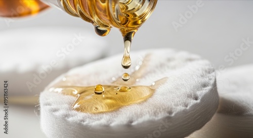 Close-Up of Oil Droplets Falling onto Cotton Pad in Soft Lighting