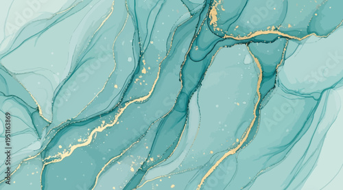 Teal marble texture with gold accents and veins on a colored background
