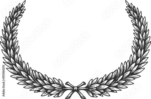Classic laurel wreath with detailed olive leaves and tied ribbon, symbol of victory and honor