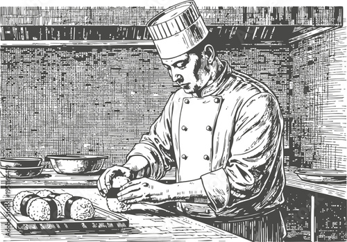 Chef preparing bread rolls in kitchen, culinary professional cooking and baking fresh food indoors