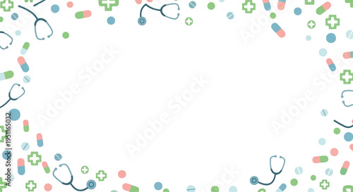 Medical supplies forming a border on transparent background healthcare and medicine theme