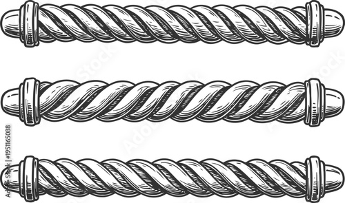 Vintage twisted rope handles set ornate carved wood decorative elements classic furniture hardware design