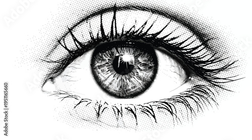 A detailed illustration of a human eye with long eyelashes isolated on white background