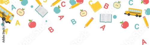 School supplies scattered on transparent background education and learning elements