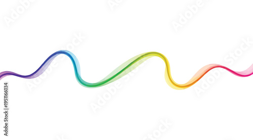 Vibrant rainbow colored wavy line isolated on white background with gradient hues