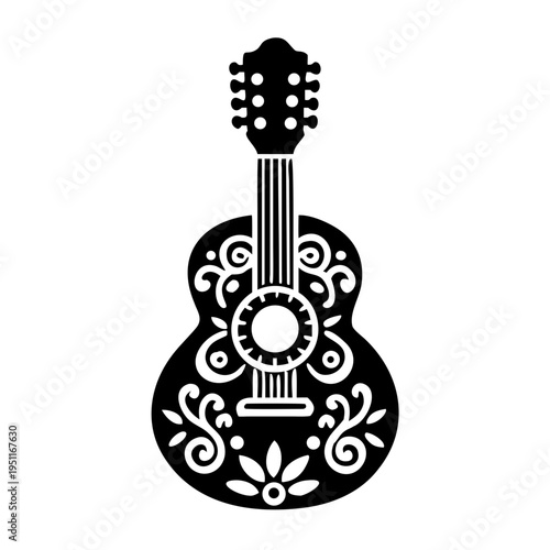 classical guitar icon silhouette illustration for music, instrument, and acoustic performance design