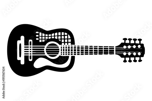 twelve string guitar silhouette illustration for music, instrument, and acoustic performance design