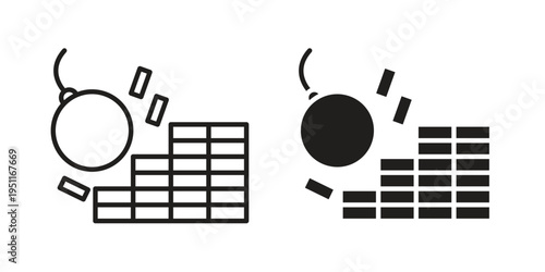 Demolition icon line drawing. Minimalist style icons