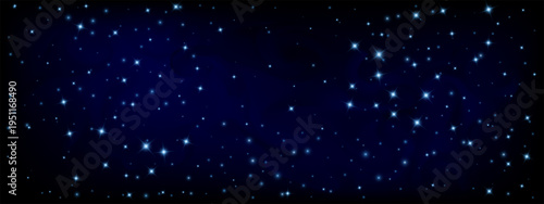 Night sky backdrop featuring twinkling stars and dark blue gradient. Celestial universe panorama with milky way, nebula textures, and magical starfield atmosphere.