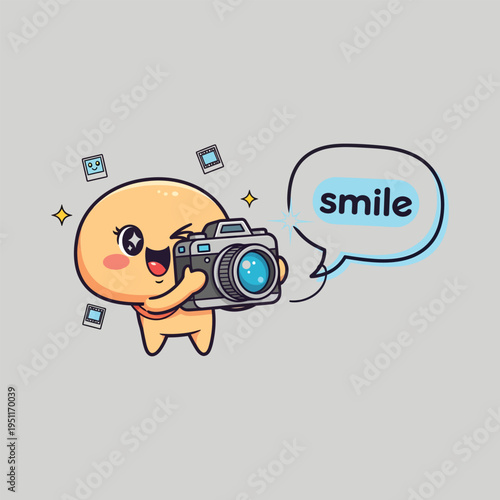 Smiling Cartoon Character Holding Camera.