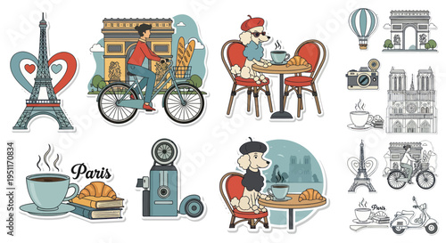 Parisian Lifestyle Collection: Eiffel Tower, Cafe, Cycling, Vintage Camera