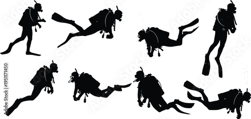 Set of black medieval warrior silhouettes including knights with swords spears and archers with bows isolated on white