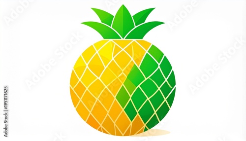 Vibrant Stylized Pineapple Vector Illustration with Geometric Pattern and Green Leaves for Tropical Food Design isolated on White Background