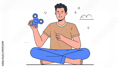 Autistic Teen Using Fidget Spinner – Coloring Page Illustration for Focus and Anxiety