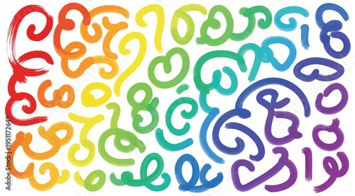 Colorful rainbow swirls on white background in vibrant hues and shades