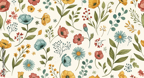 Contemporary flower illustration with bold outlines and soothing pastel tones