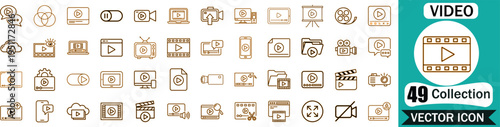  Video Player Media Outline Vector Icons for Web and Mobile Application Interface Design Projects
