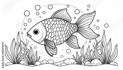 Goldfish Coloring Page for Kids – Monochrome and Colored Vector Illustration