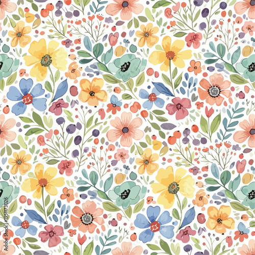 Seamless floral print combining bold colors and playful organic shapes beautifully