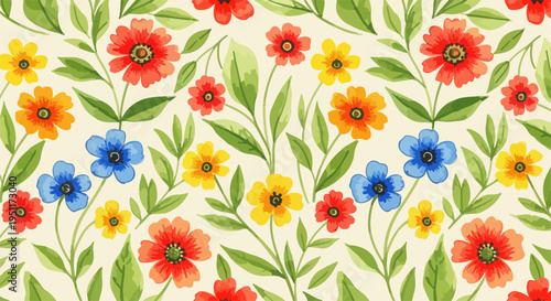 Bright floral composition with abstract blossoms and fresh springtime color palette