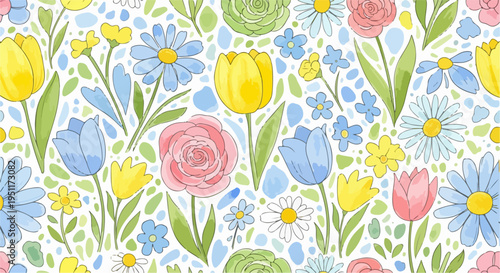 Delicate floral composition with stylized blooms in a balanced repeating pattern