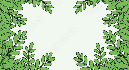 Simple green leafy border design frames a central white area, suitable for adding bright text or announcements.