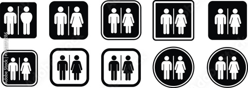 Collection of Black and White Male and Female Restroom Icons Keywords: restroom sign, toilet sign, bathroom sign, men's room
