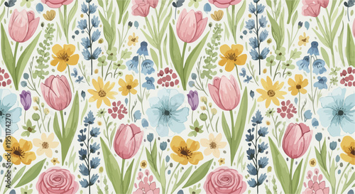 A decorative floral motif capturing the essence of springtime gardens and blooming beauty