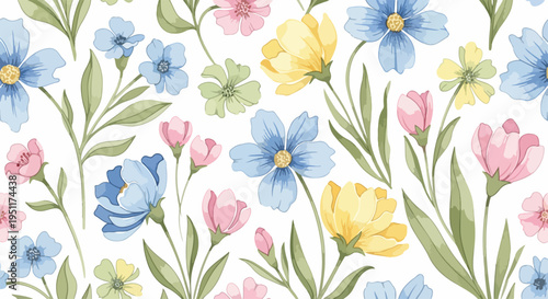 A soft pastel floral design inspired by peaceful garden landscapes and springtime blooms