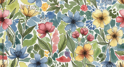 A charming botanical pattern showcasing blooming flowers in a balanced composition