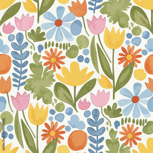 Nature-inspired illustration with blooming flowers and leafy accents in a balanced and harmonious arrangement