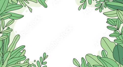 Lush tropical foliage illustration densely frames the edges of a bright white background, offering abundant space for product placement or messaging.