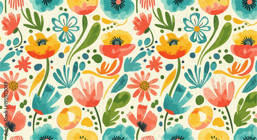 A delightful meadow-inspired pattern with blooming flowers arranged in rhythmic harmony across the canvas