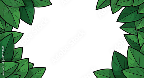 Two corners feature dark green tropical leaves framing a central white area perfect for product placement or text insertion.