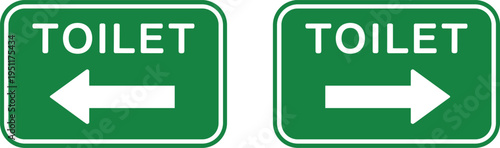 Green toilet signs with white arrows pointing left and right on white background Keywords: toilet, restroom, bathroom, WC, sign
