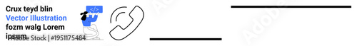 Communication methods, connectivity, telecommunication, digital design, abstract art, information exchange. Minimalist design a phone icon and abstract elements. Communication methods