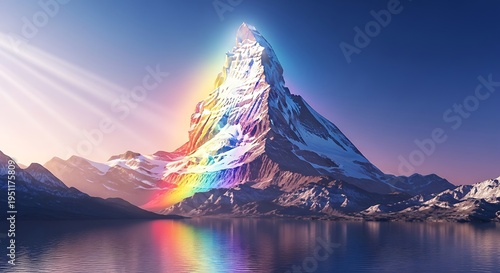 Matterhorn mountain with rainbow reflection lake.