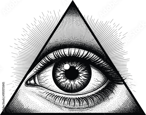 Vintage engraved illustration of providence eye inside triangle for mystical occult and secret society designs